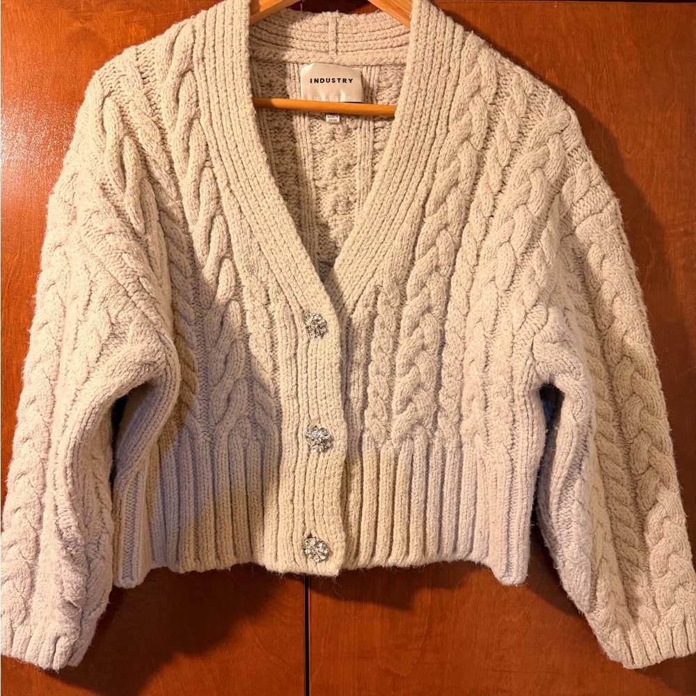 Industry Republic Women's Beige Cable Knit Cardigan